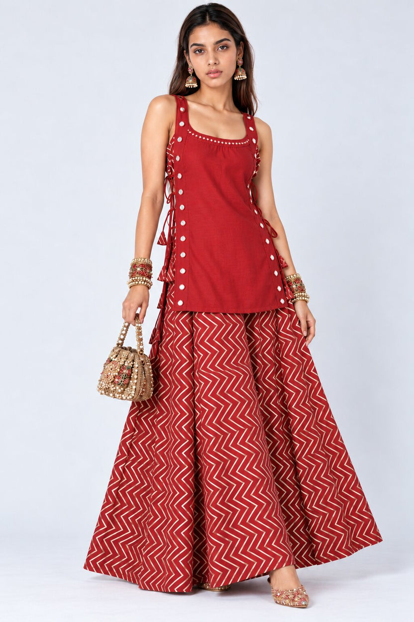 Womens Red Mirror Detail Ethnic Tunic - Image 5
