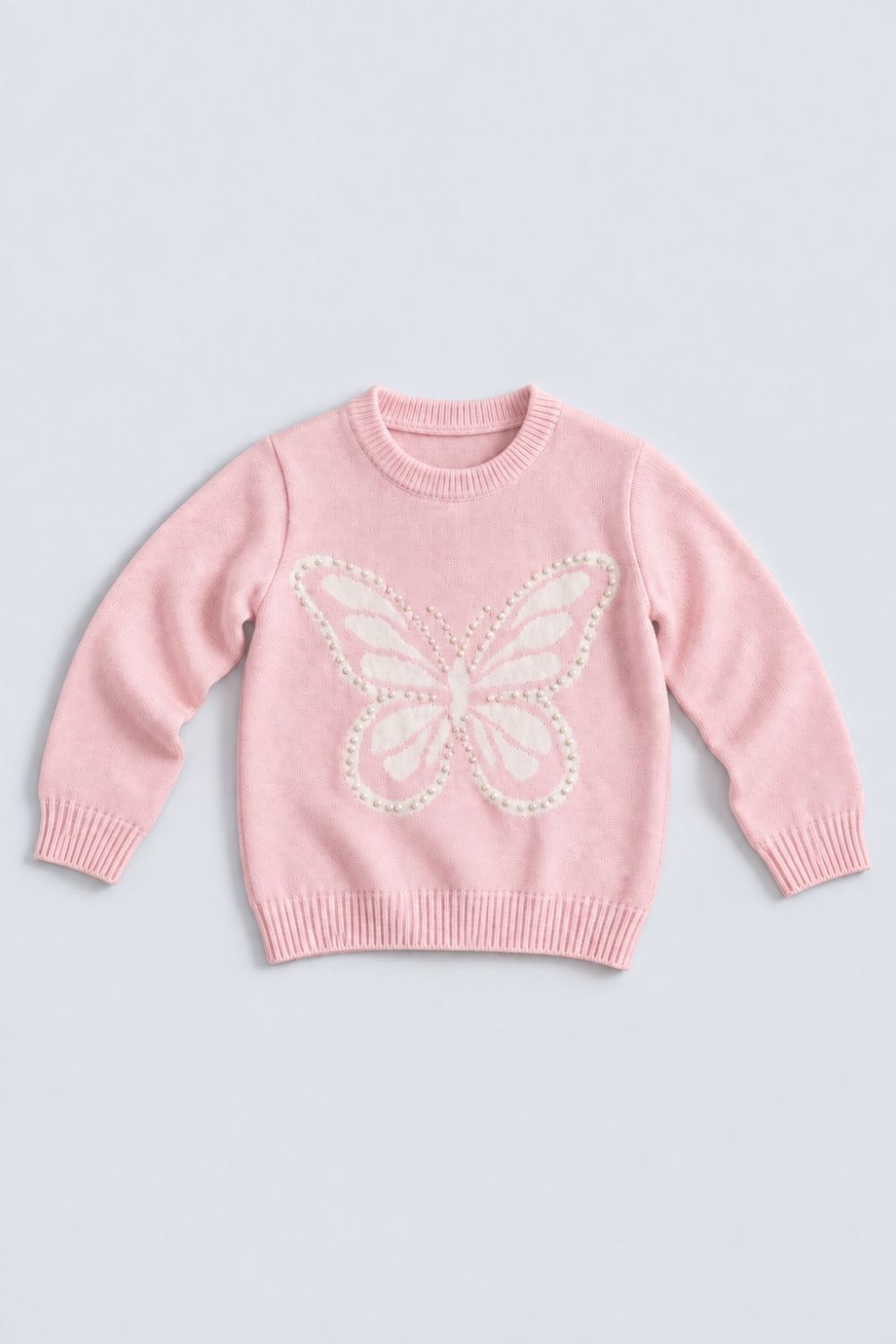 Girls Pink Butterfly Embellished Knit Sweater - Image 2