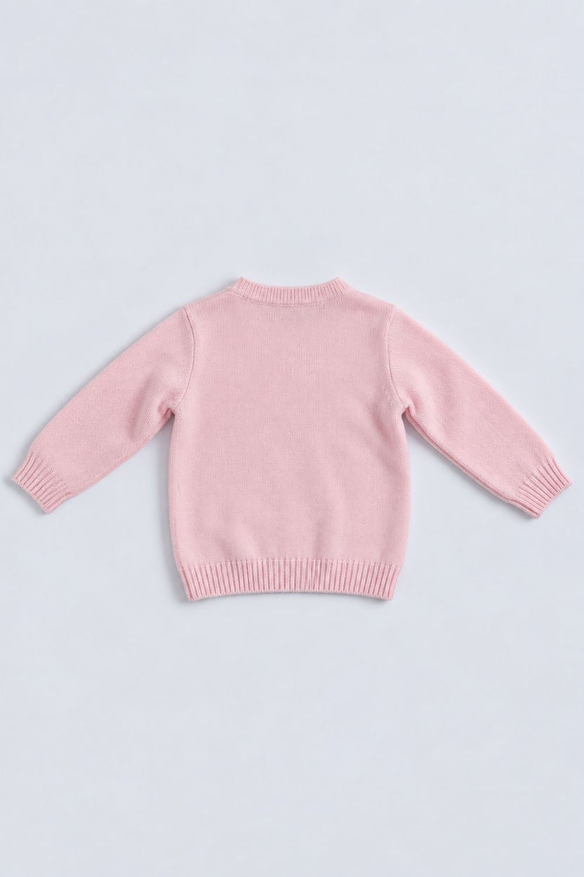 Girls Pink Butterfly Embellished Knit Sweater - Image 4