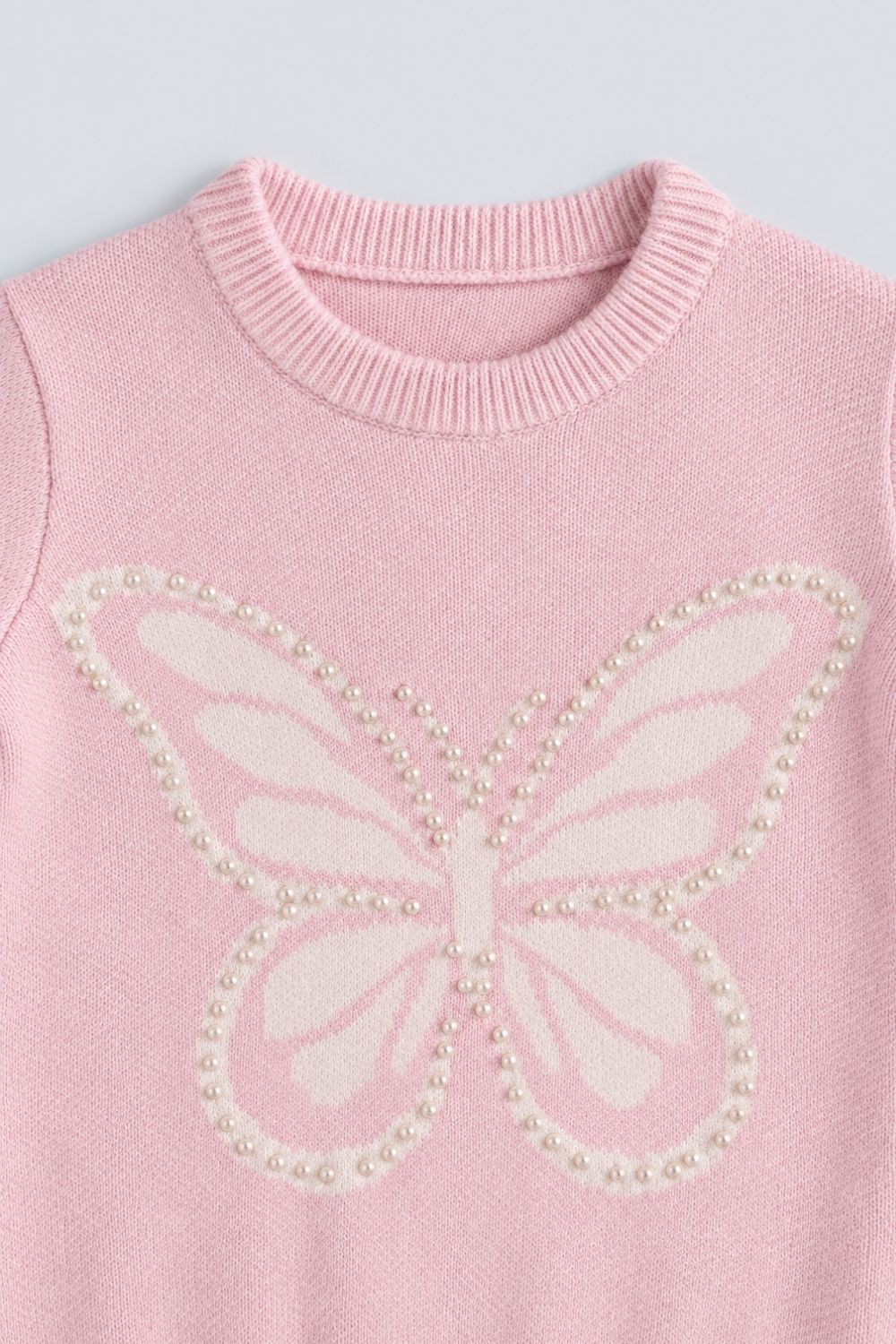 Girls Pink Butterfly Embellished Knit Sweater - Image 6