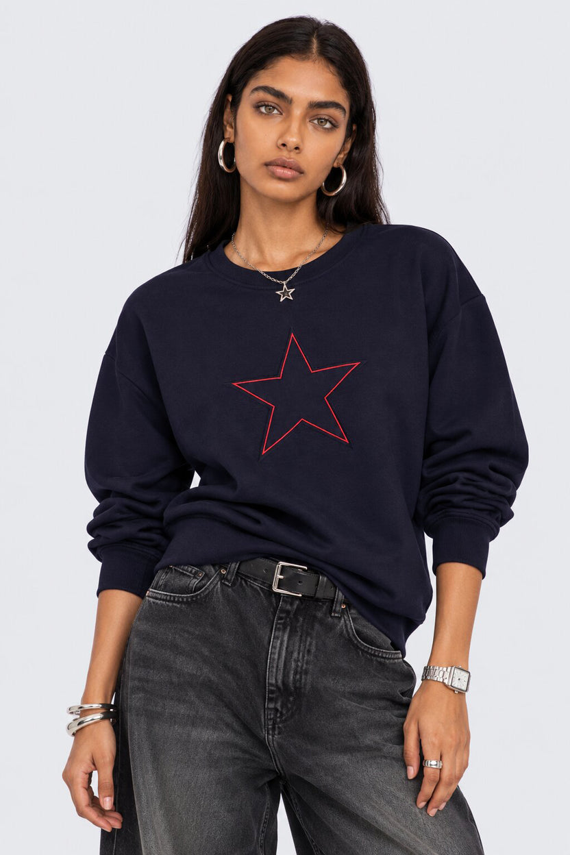 Womens Navy Star Graphic Crew Neck Sweatshirt - Image 2