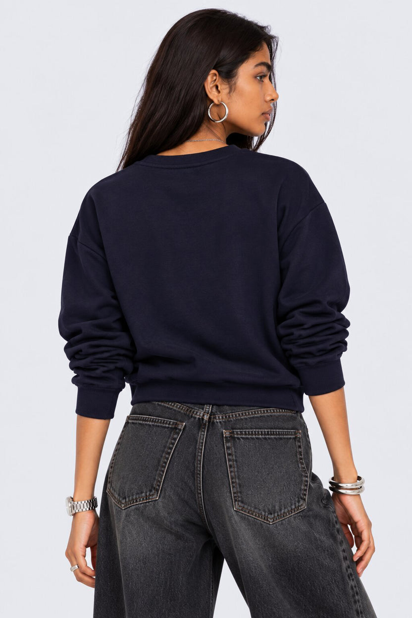 Womens Navy Star Graphic Crew Neck Sweatshirt - Image 5