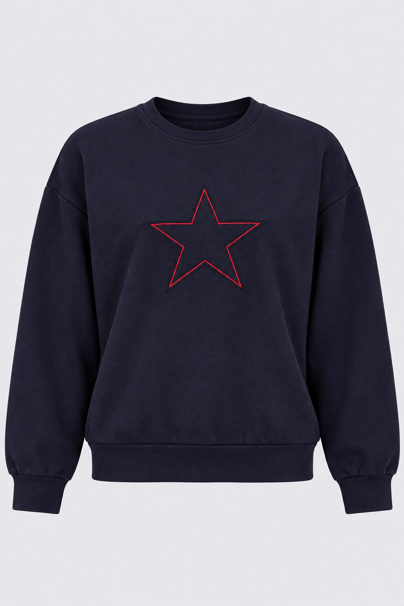 Womens Navy Star Graphic Crew Neck Sweatshirt - Image 7