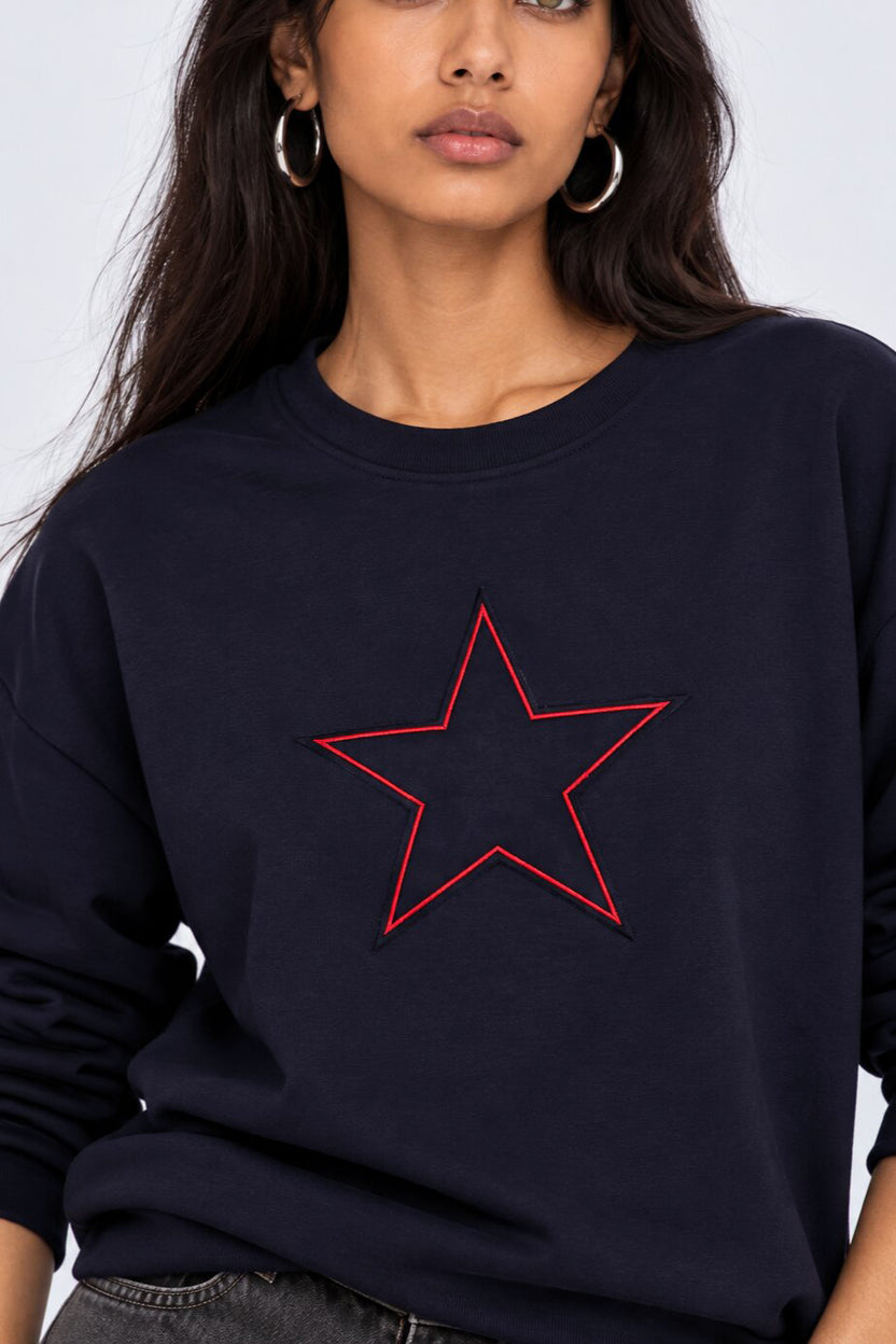 Womens Navy Star Graphic Crew Neck Sweatshirt - Image 9