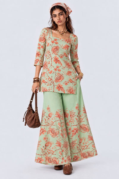 Womens Mint Floral Print Flared Palazzo
