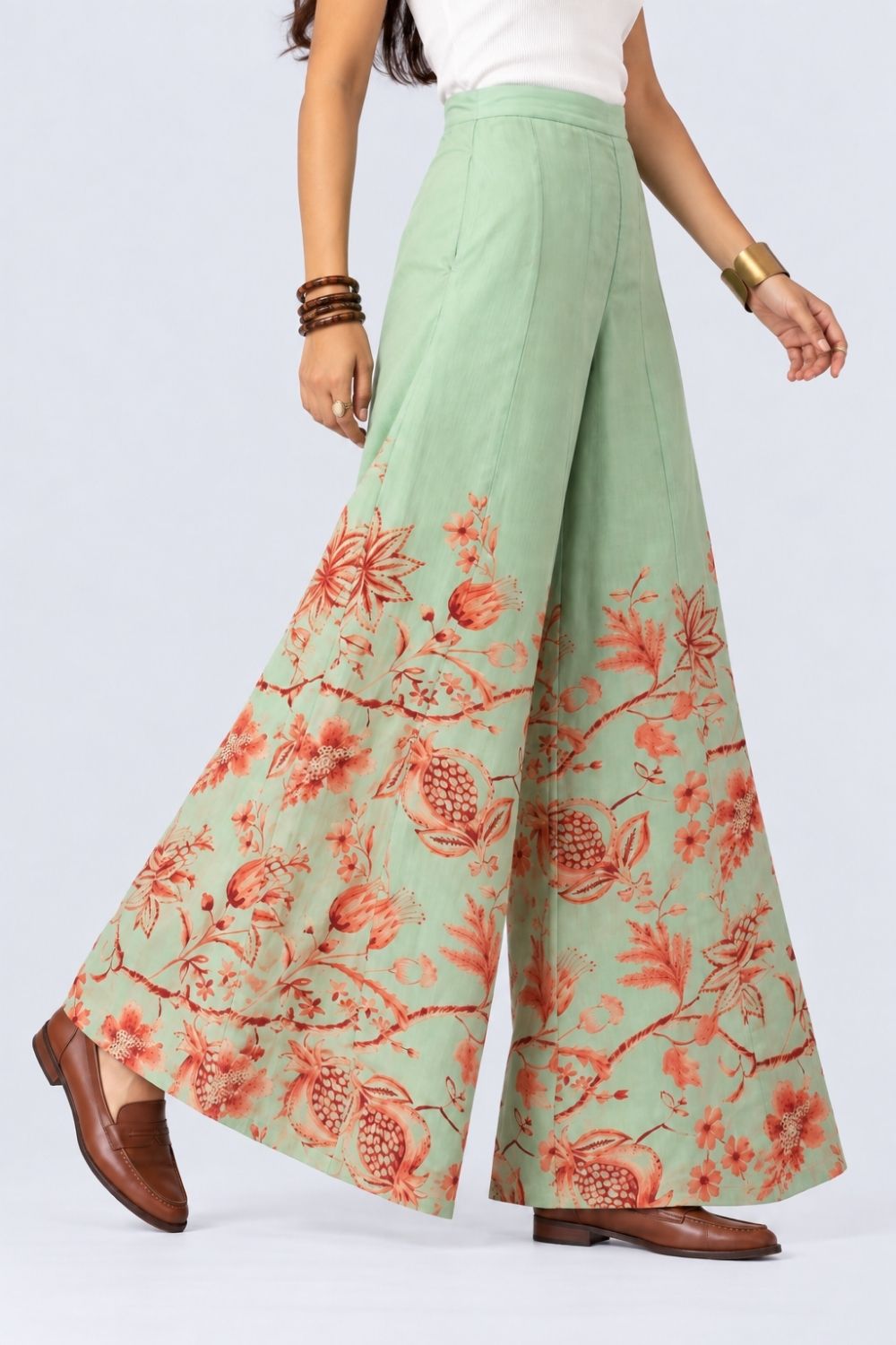 Womens Mint Floral Print Flared Palazzo - Image 4