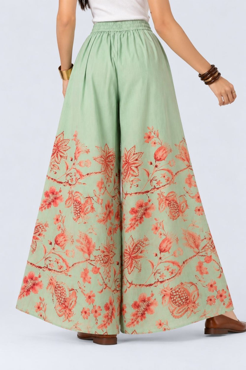 Womens Mint Floral Print Flared Palazzo - Image 5