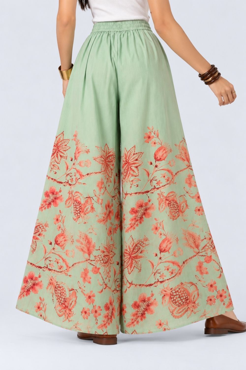 Womens Mint Floral Print Flared Palazzo - Image 5