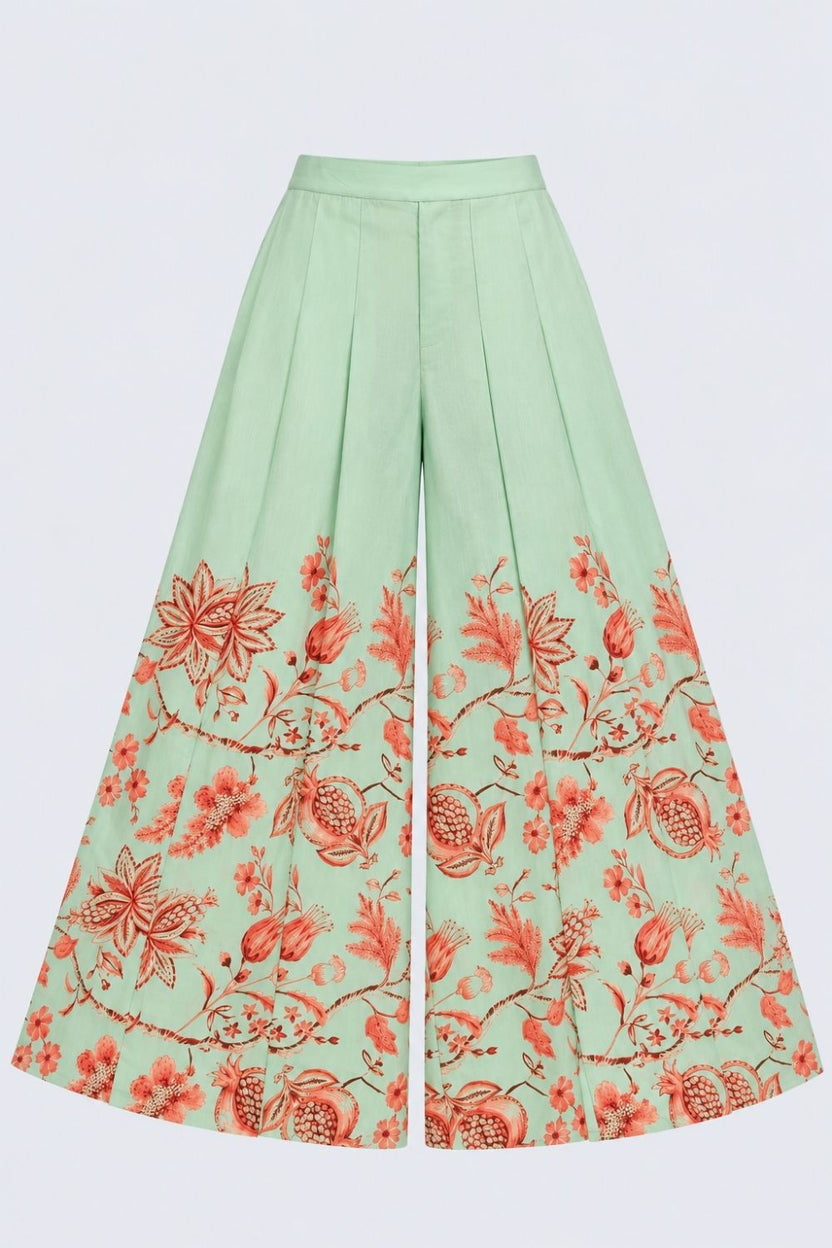 Womens Mint Floral Print Flared Palazzo - Image 7