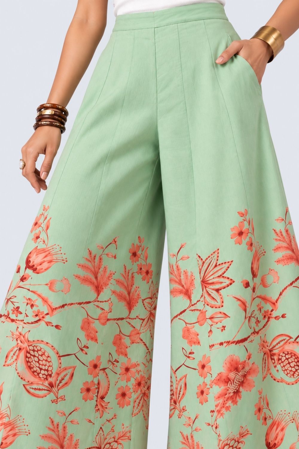Womens Mint Floral Print Flared Palazzo - Image 9