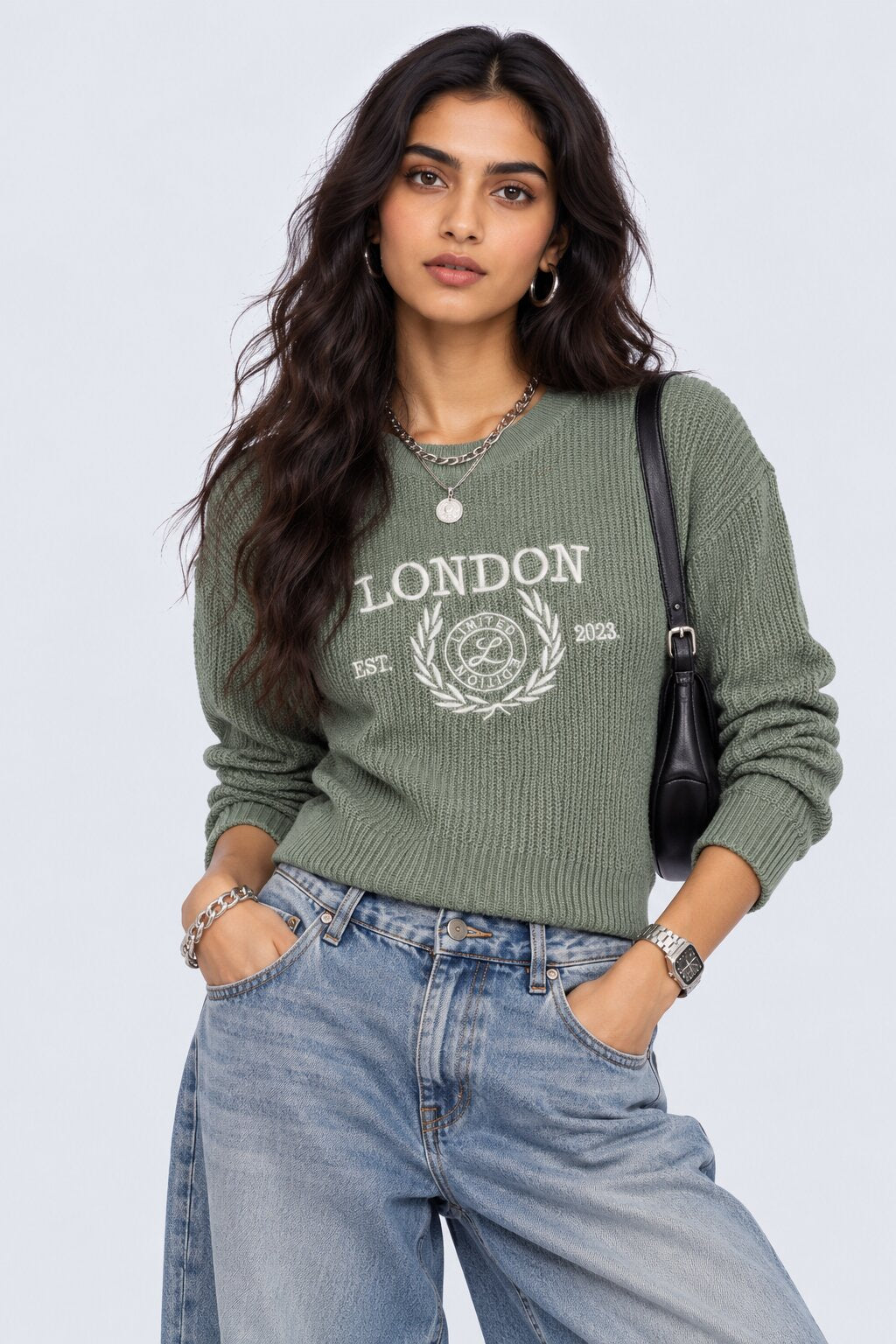 Womens Mint London Graphic Sweater - Image 1