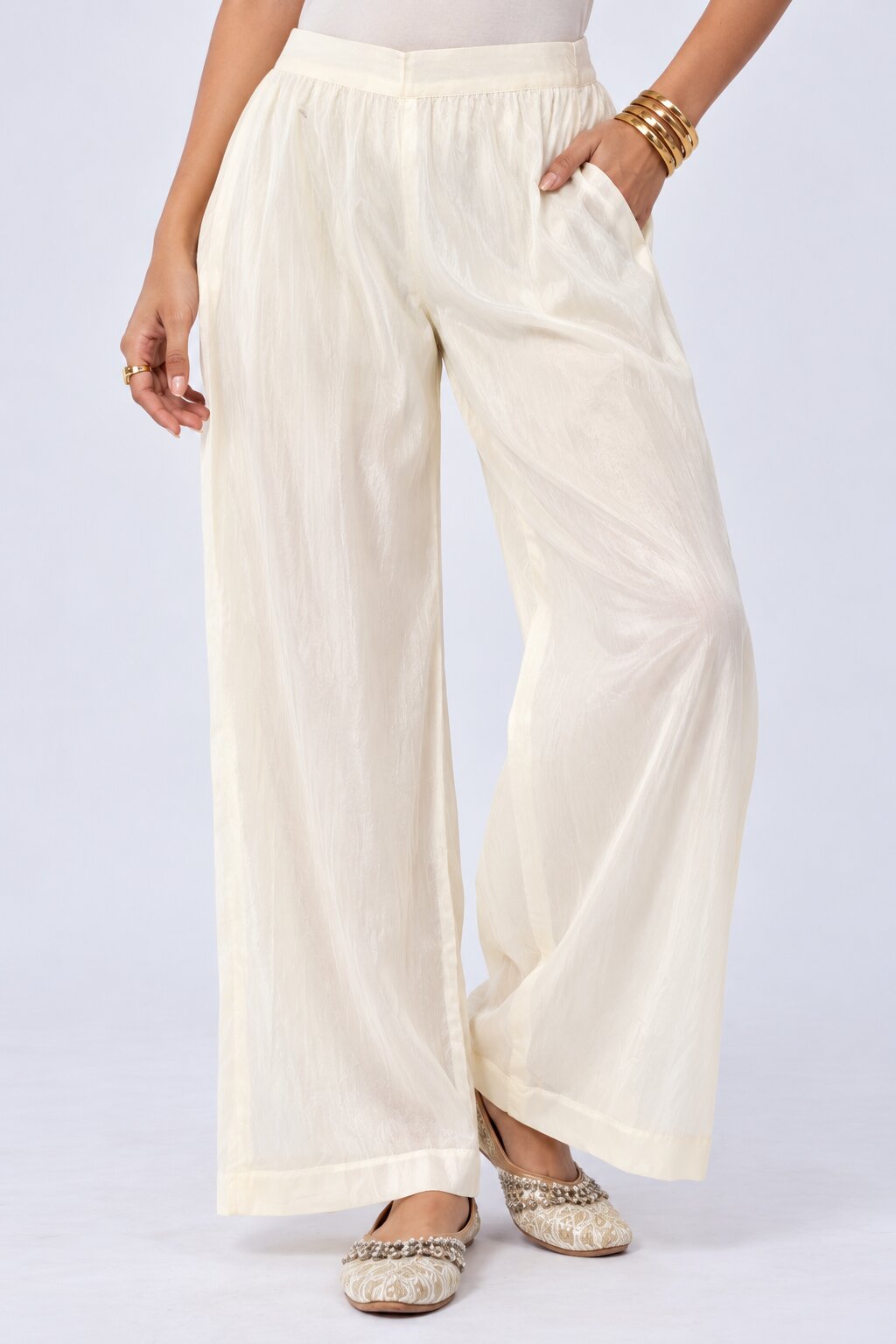 Womens Off White Embellished Kurta Palazzo Set - Image 4