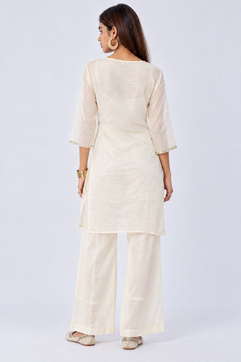 Womens Off White Embellished Kurta Palazzo Set - Image 5