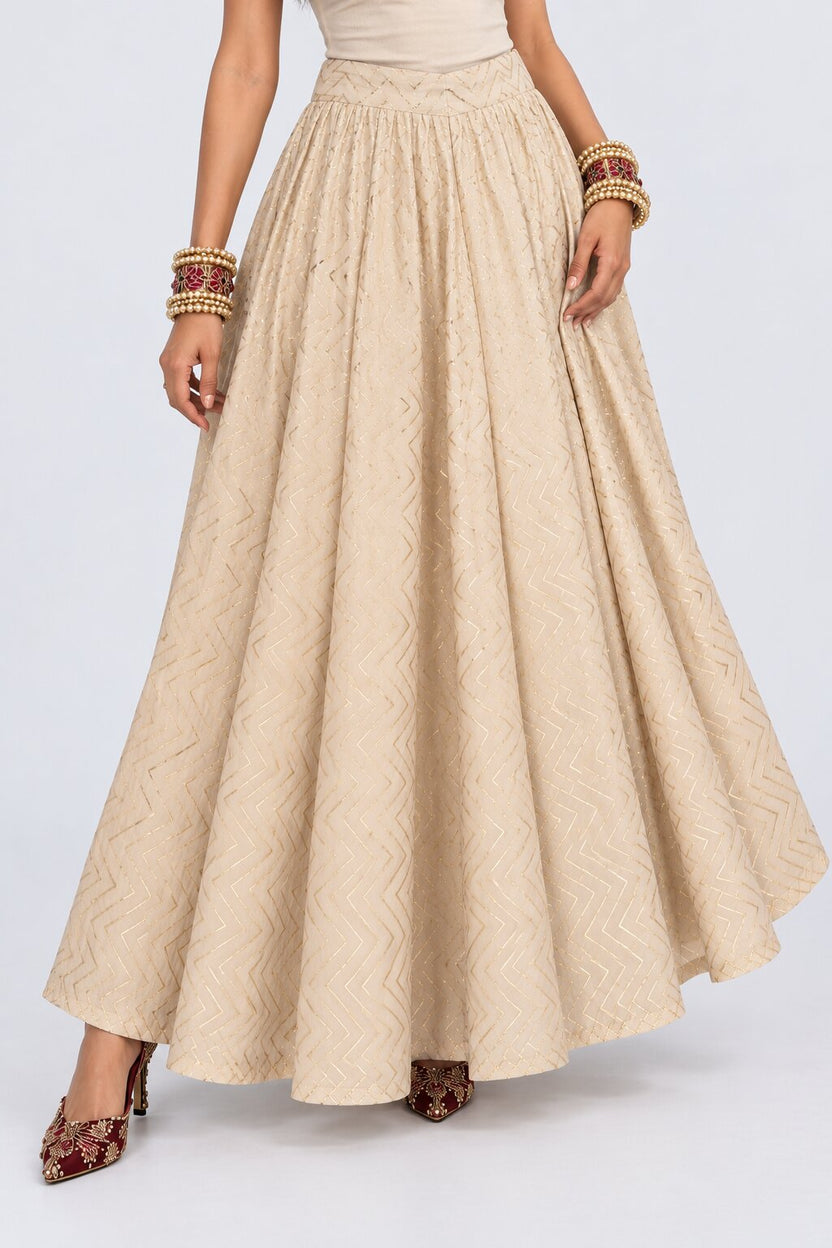 Cream Gold Foil Print Roman Festive Skirt - Image 1