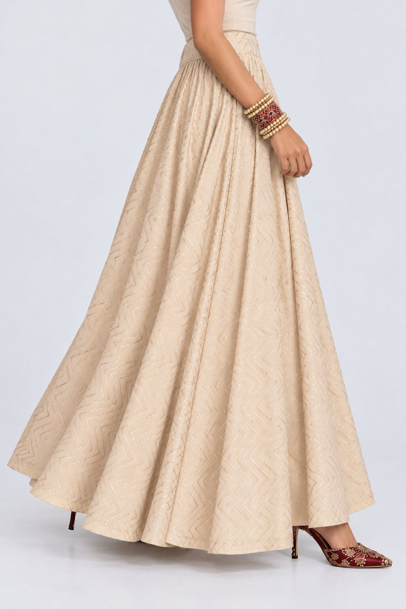Cream Gold Foil Print Roman Festive Skirt - Image 2