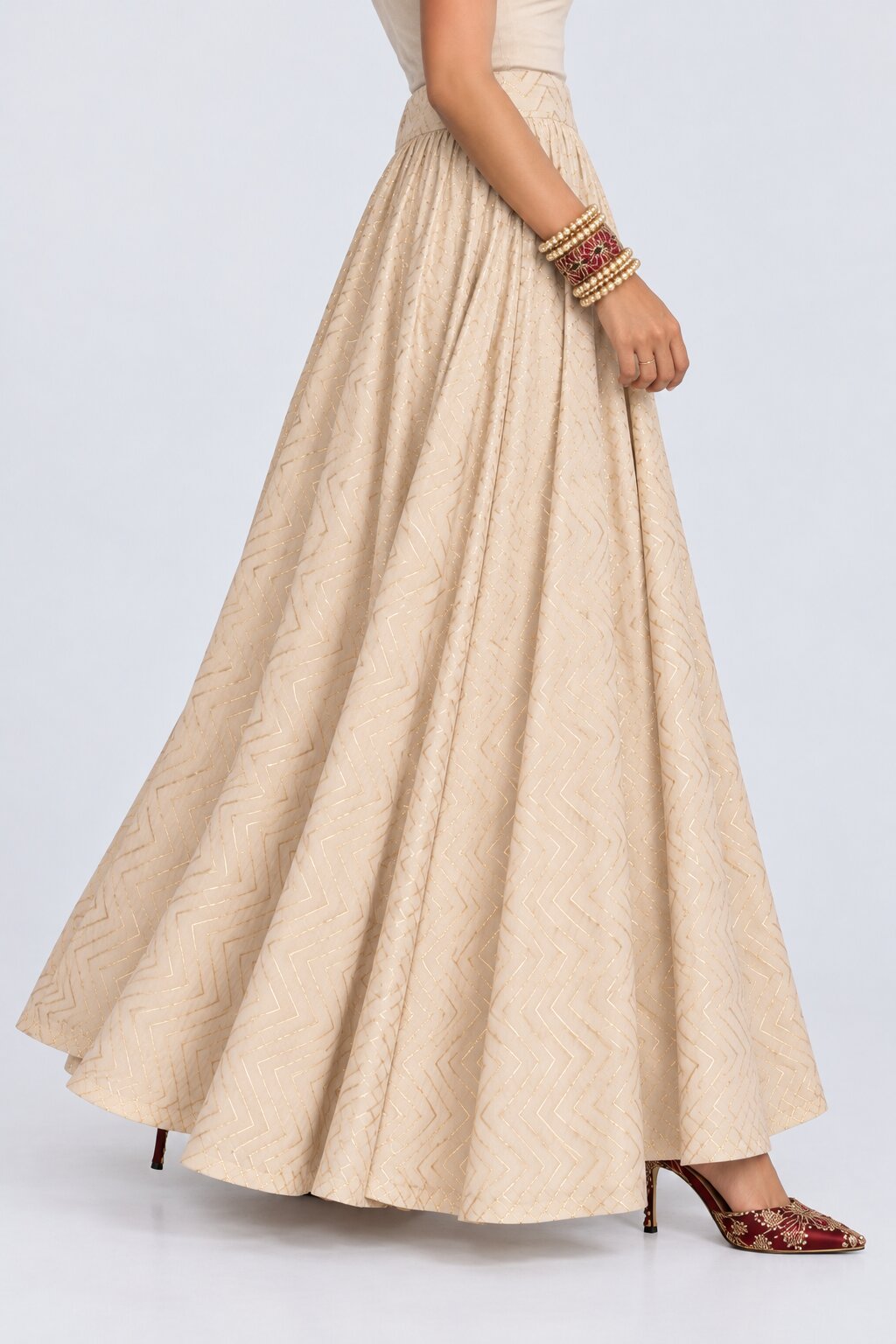 Cream Gold Foil Print Roman Festive Skirt - Image 2