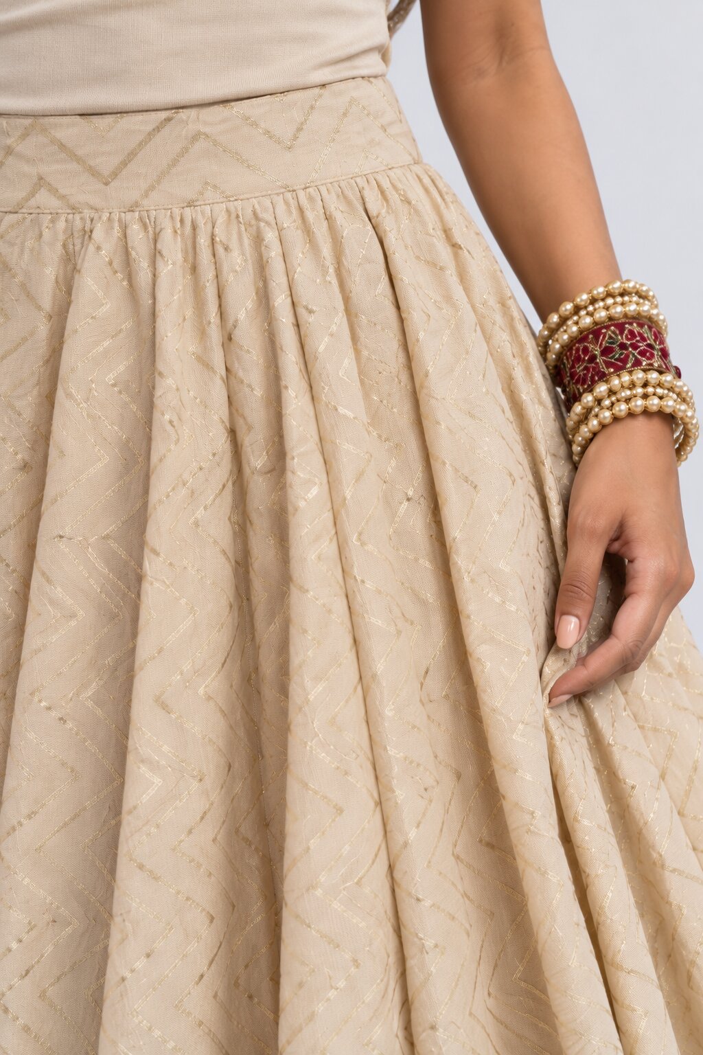 Cream Gold Foil Print Roman Festive Skirt - Image 8
