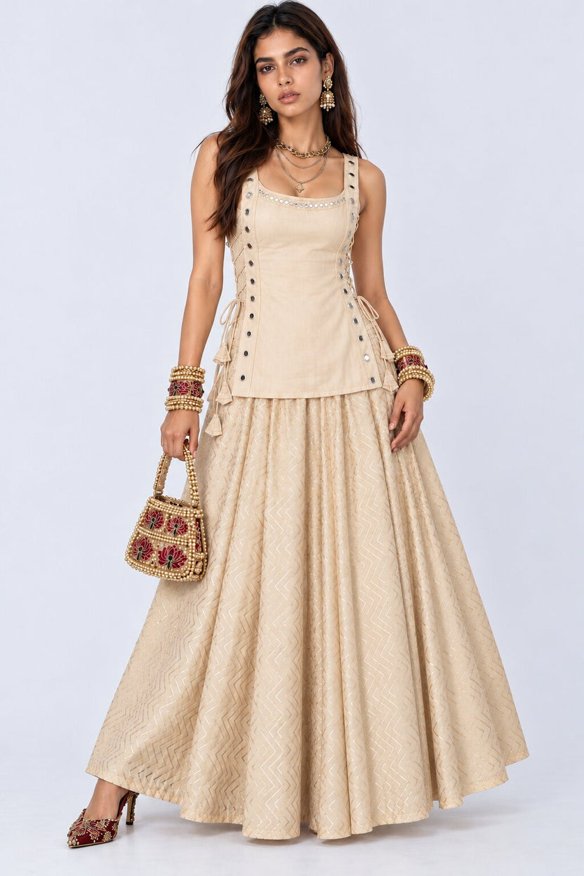 Womens Cream Mirror Detail Ethnic Tunic - Image 5