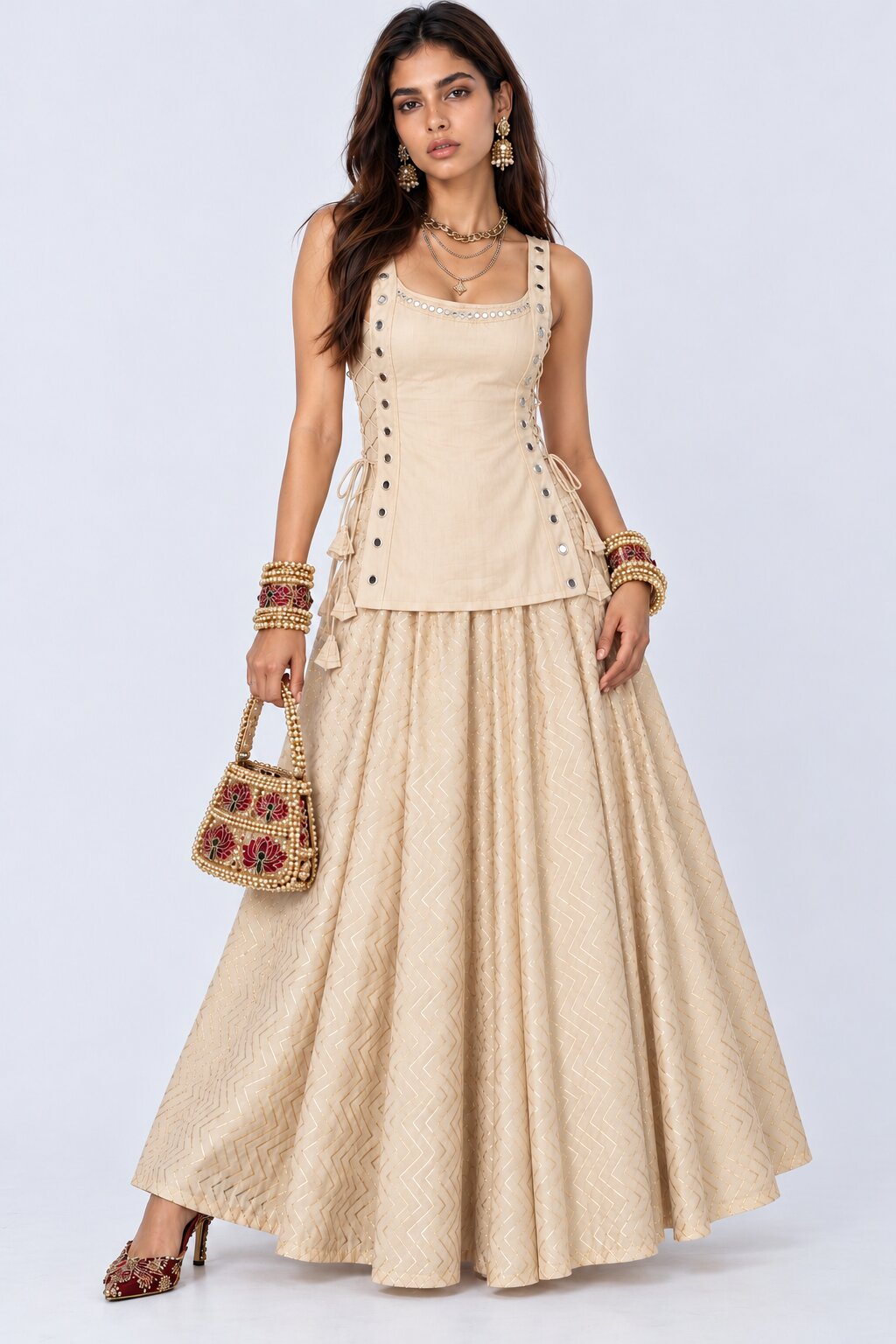 Womens Cream Mirror Detail Ethnic Tunic - Image 5