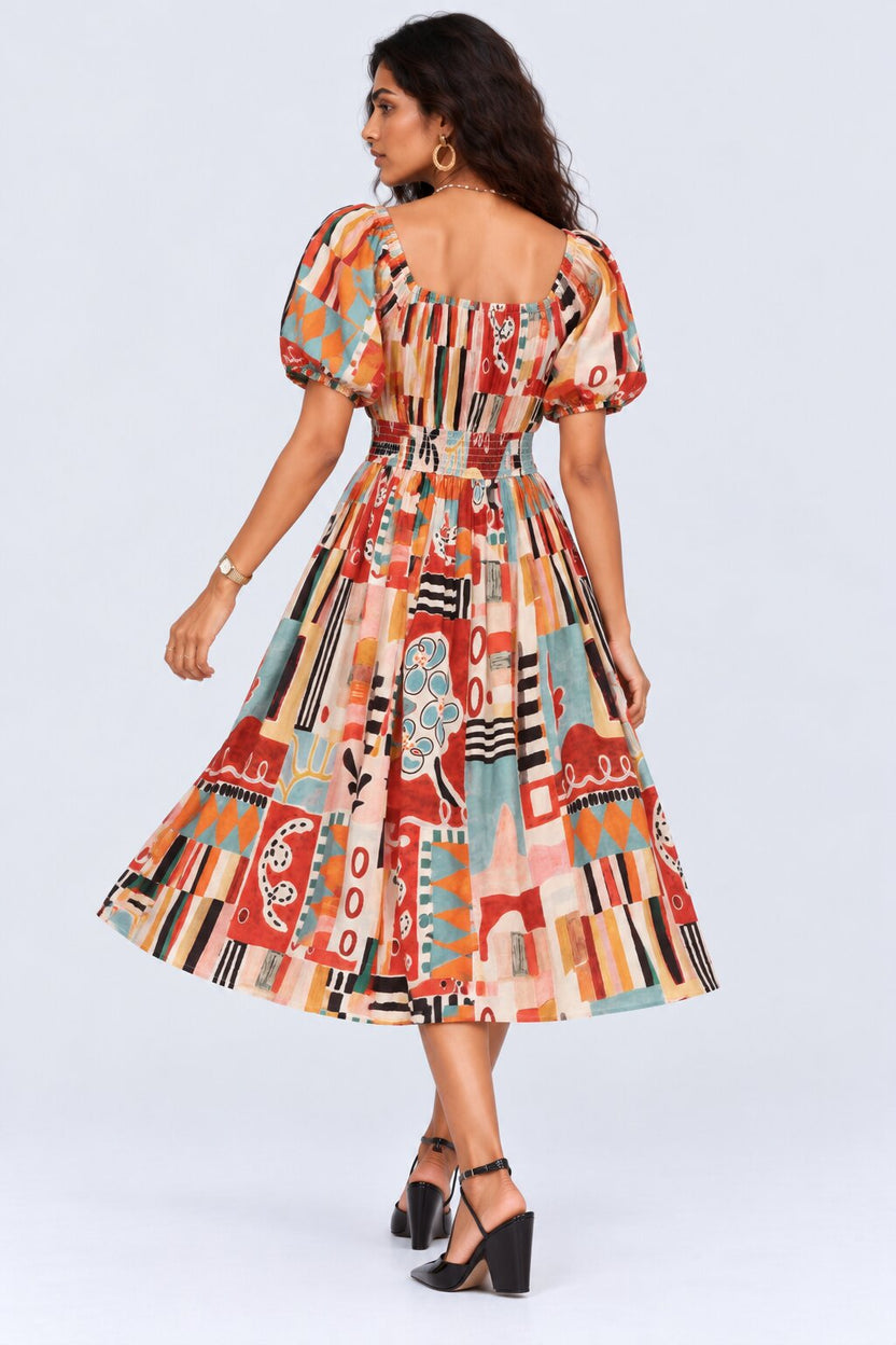Womens Multi-Coloured Abstract Print Midi Dress - Image 4