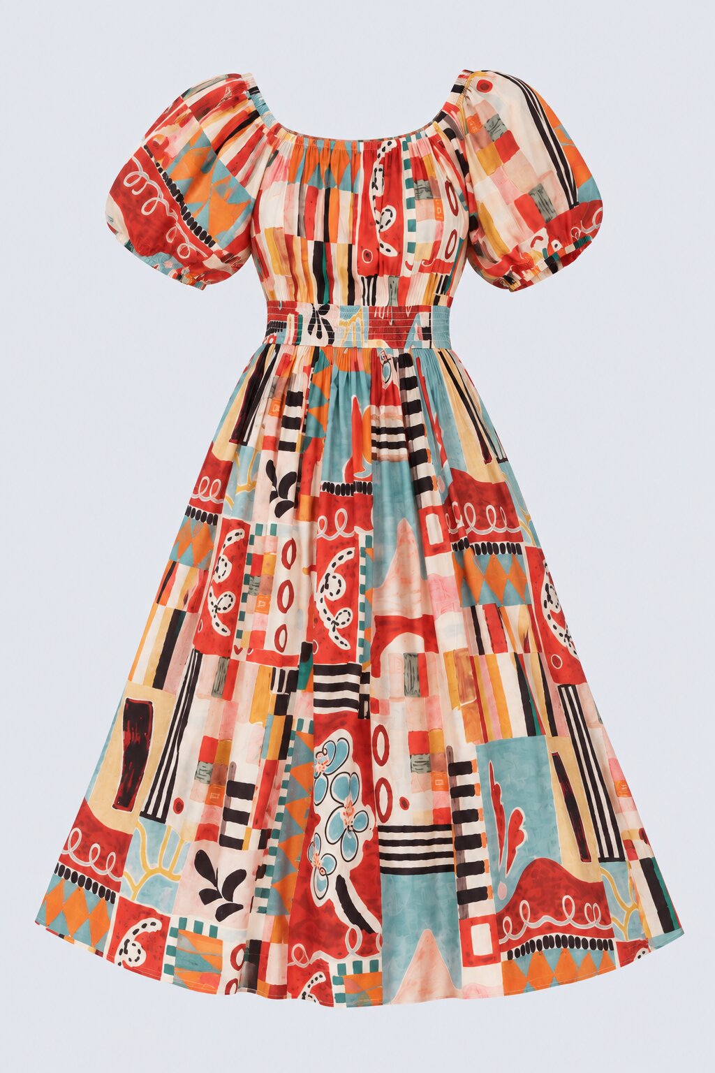 Womens Multi-Coloured Abstract Print Midi Dress - Image 6