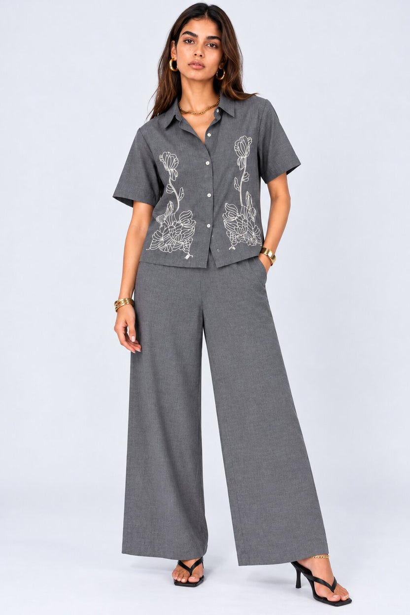 Grey Embroidered Shirt and Pant Set - Image 1