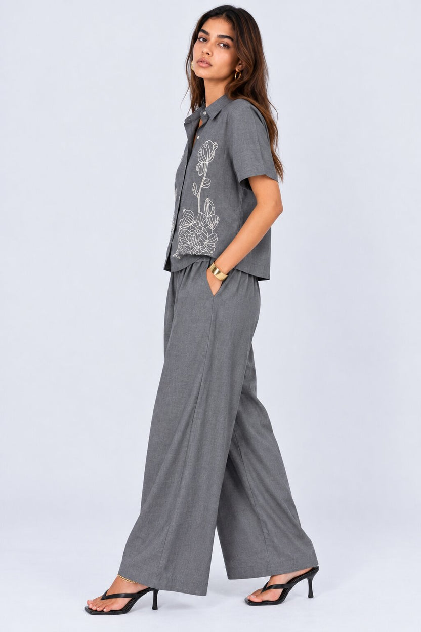 Grey Embroidered Shirt and Pant Set - Image 2