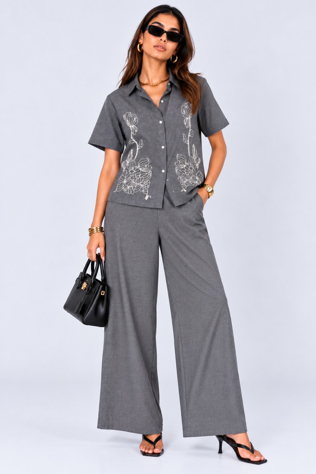 Grey Embroidered Shirt and Pant Set - Image 5
