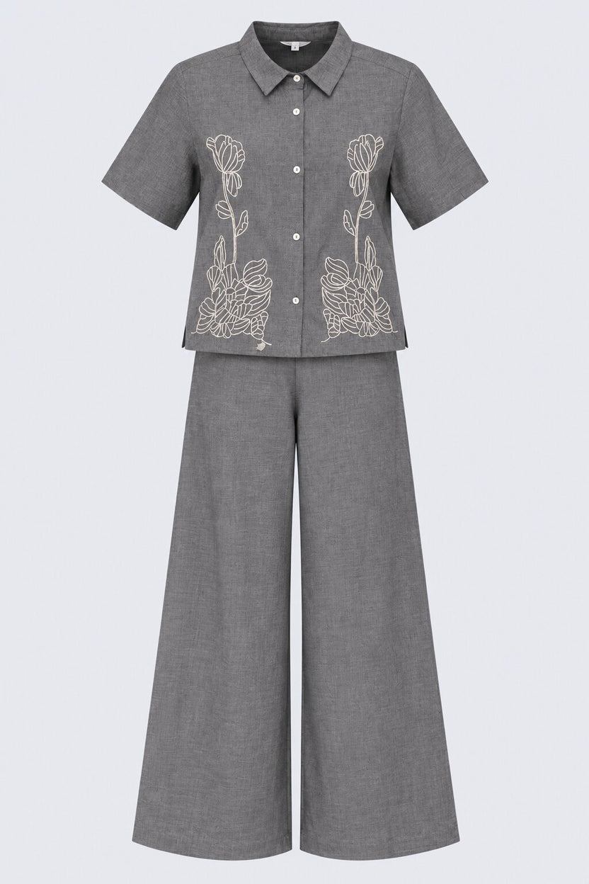Grey Embroidered Shirt and Pant Set - Image 6