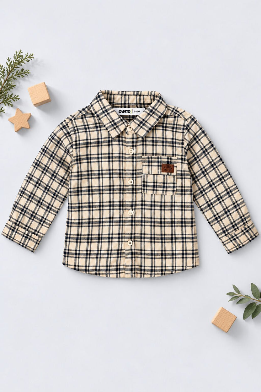 Infant Boys Beige Checked Full Sleeve Shirt - Image 1