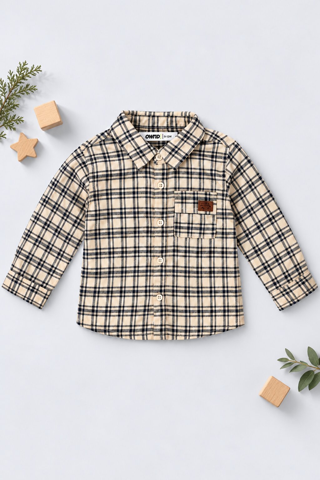Infant Boys Beige Checked Full Sleeve Shirt - Image 1