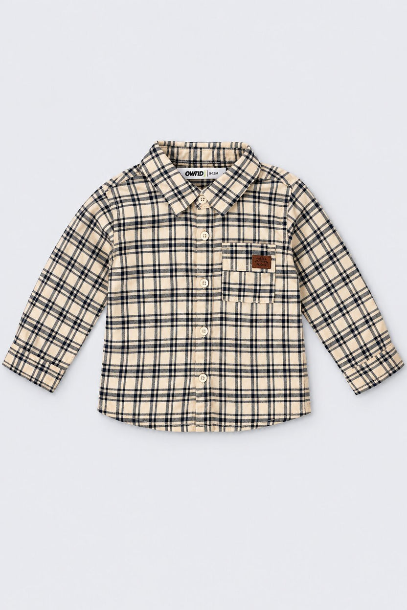 Infant Boys Beige Checked Full Sleeve Shirt - Image 2