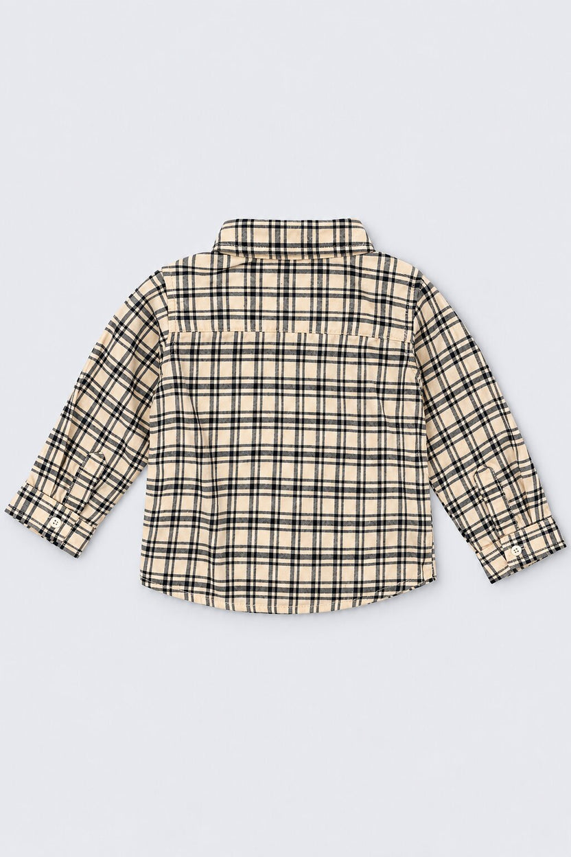 Infant Boys Beige Checked Full Sleeve Shirt - Image 3