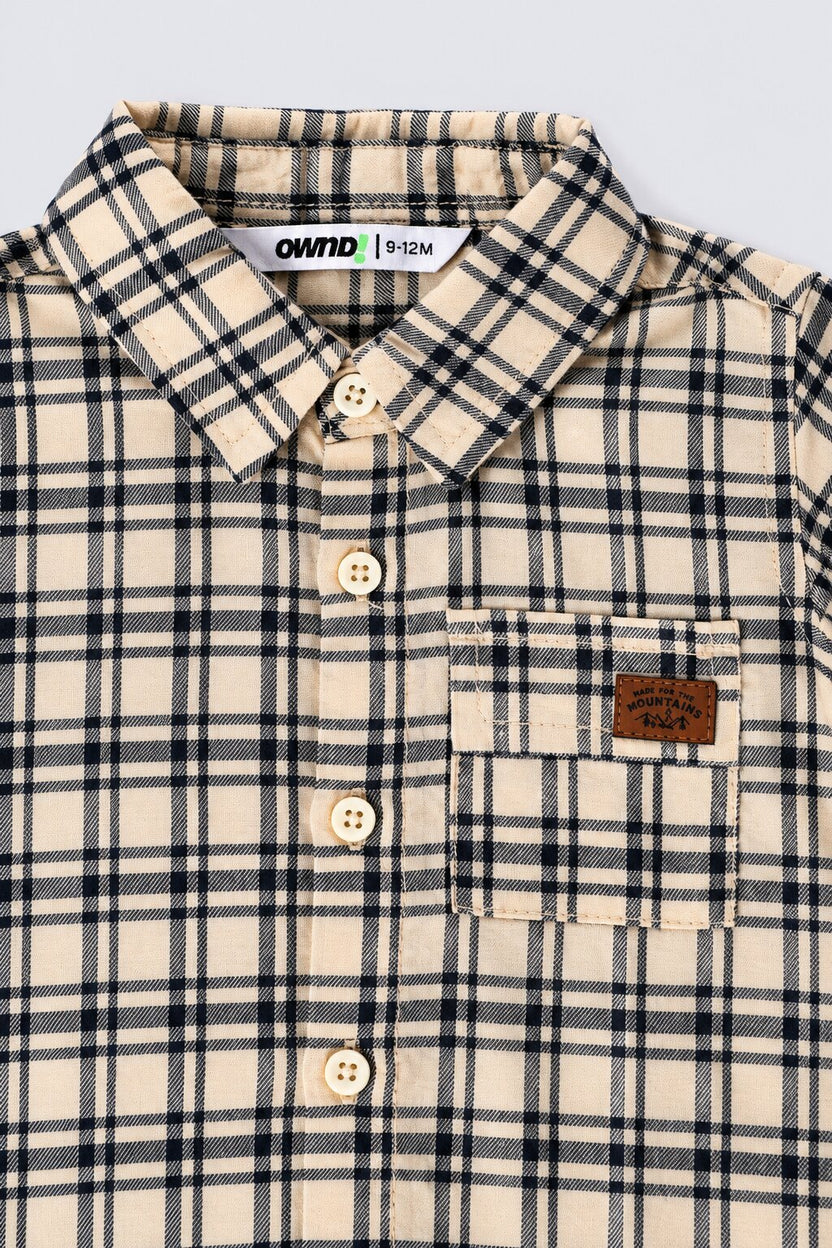Infant Boys Beige Checked Full Sleeve Shirt - Image 5