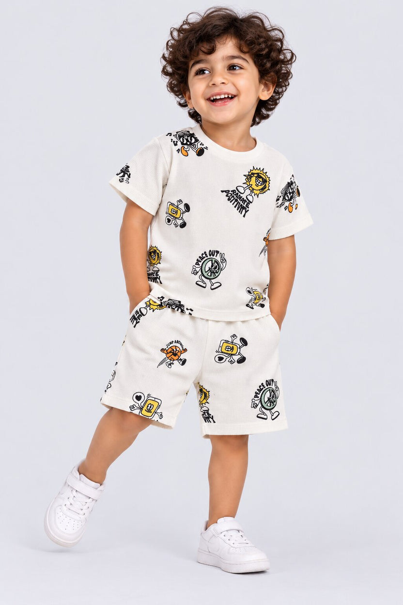 Boys White Graphic Print Co-ord Set - Image 1
