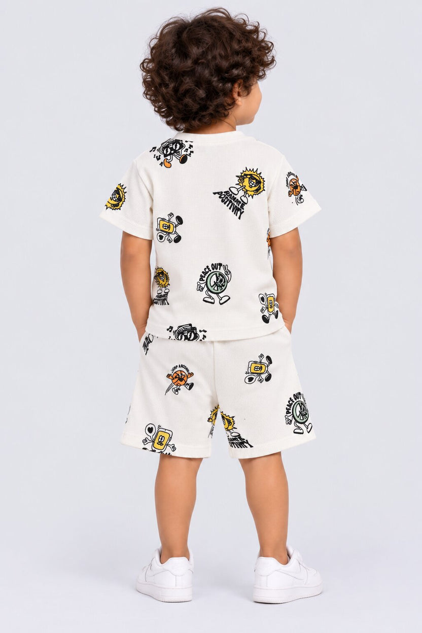 Boys White Graphic Print Co-ord Set - Image 3