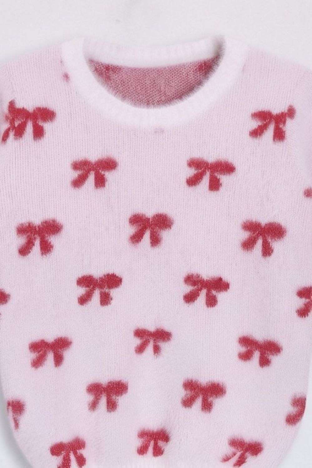 Girls Pink Bow Pattern Fuzzy Sweater - Image 6
