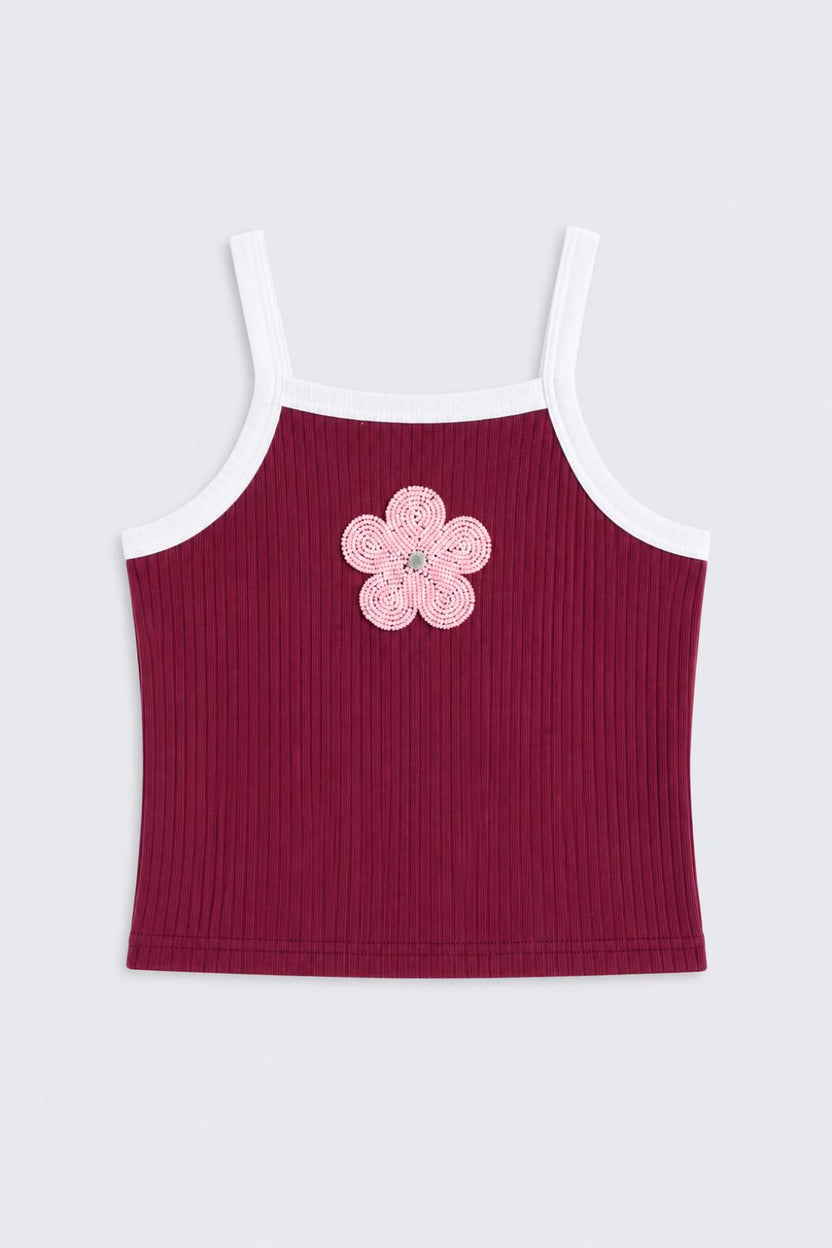 Girls Wine Floral Layered Top - Image 2
