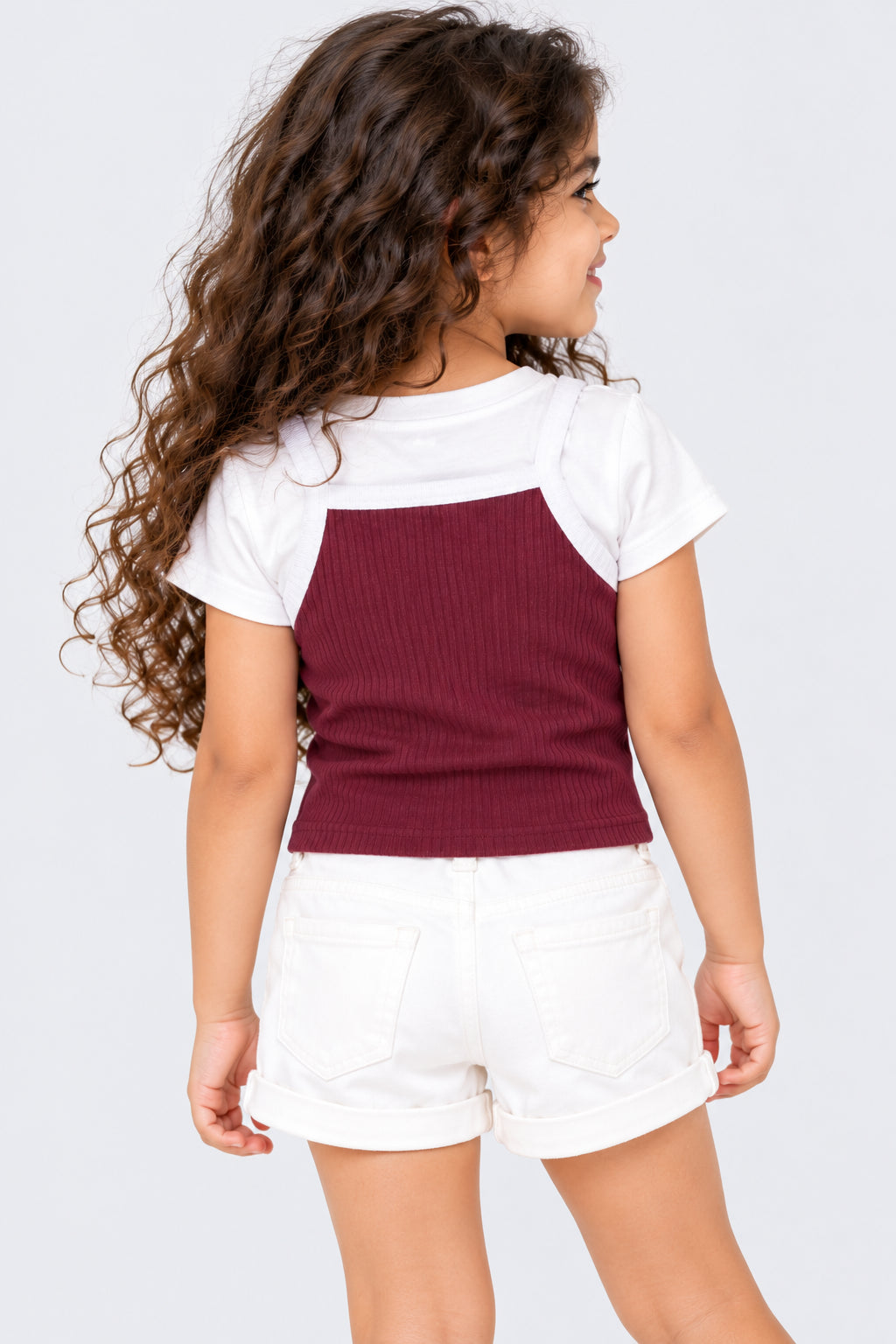 Girls Wine Floral Layered Top - Image 3