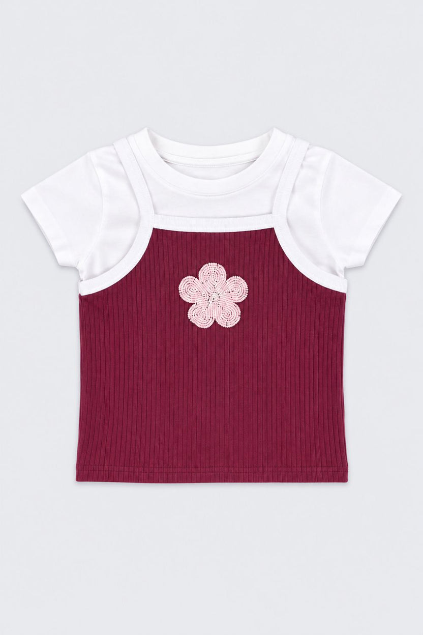 Girls Wine Floral Layered Top - Image 6