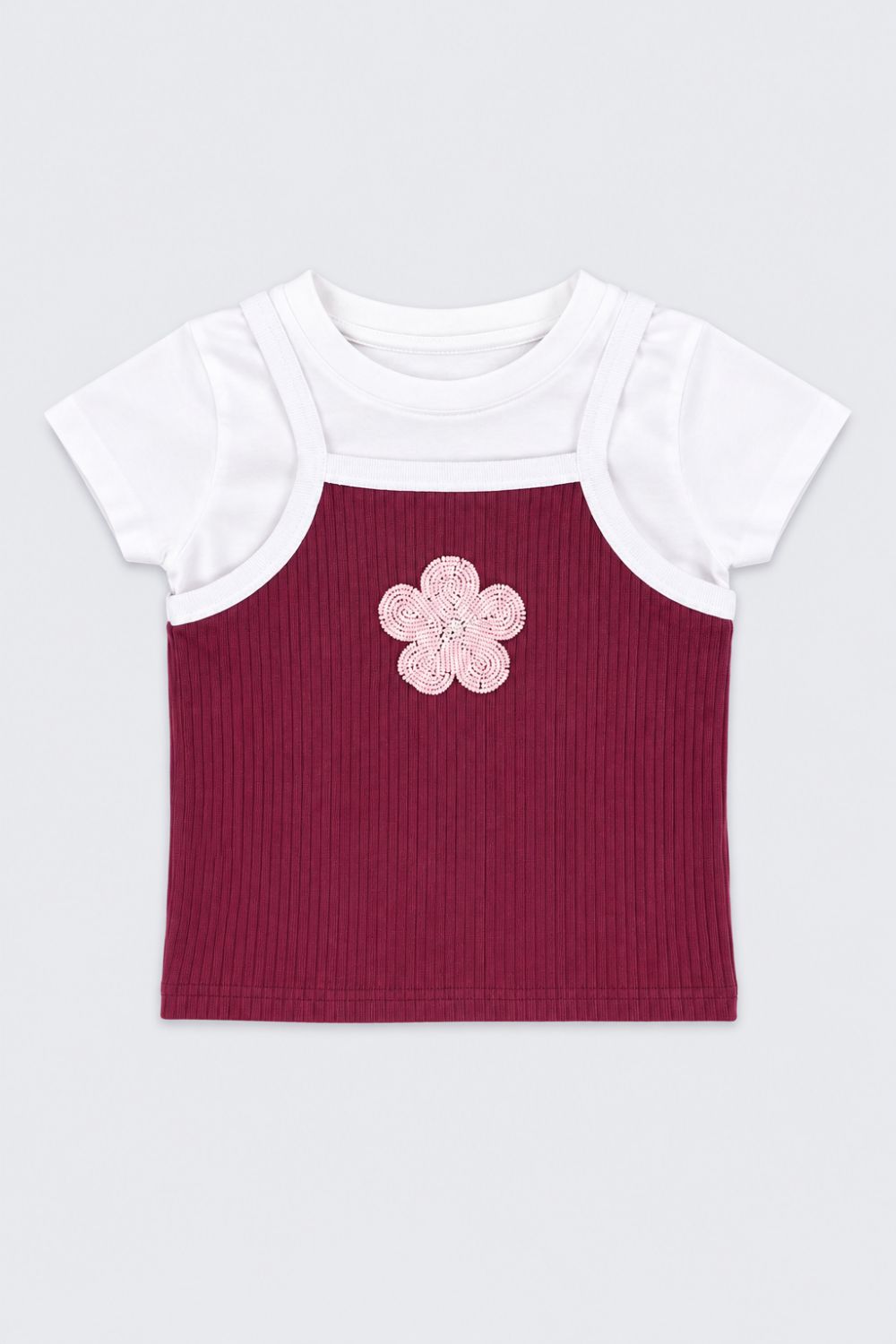 Girls Wine Floral Layered Top - Image 7