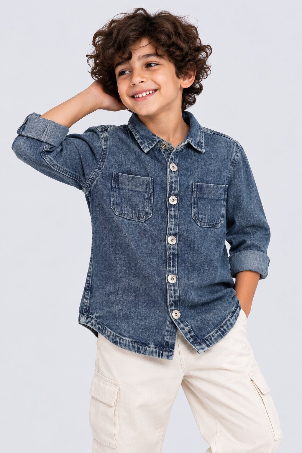 Tweens Boys Washed Denim Casual Shirt - Image 1