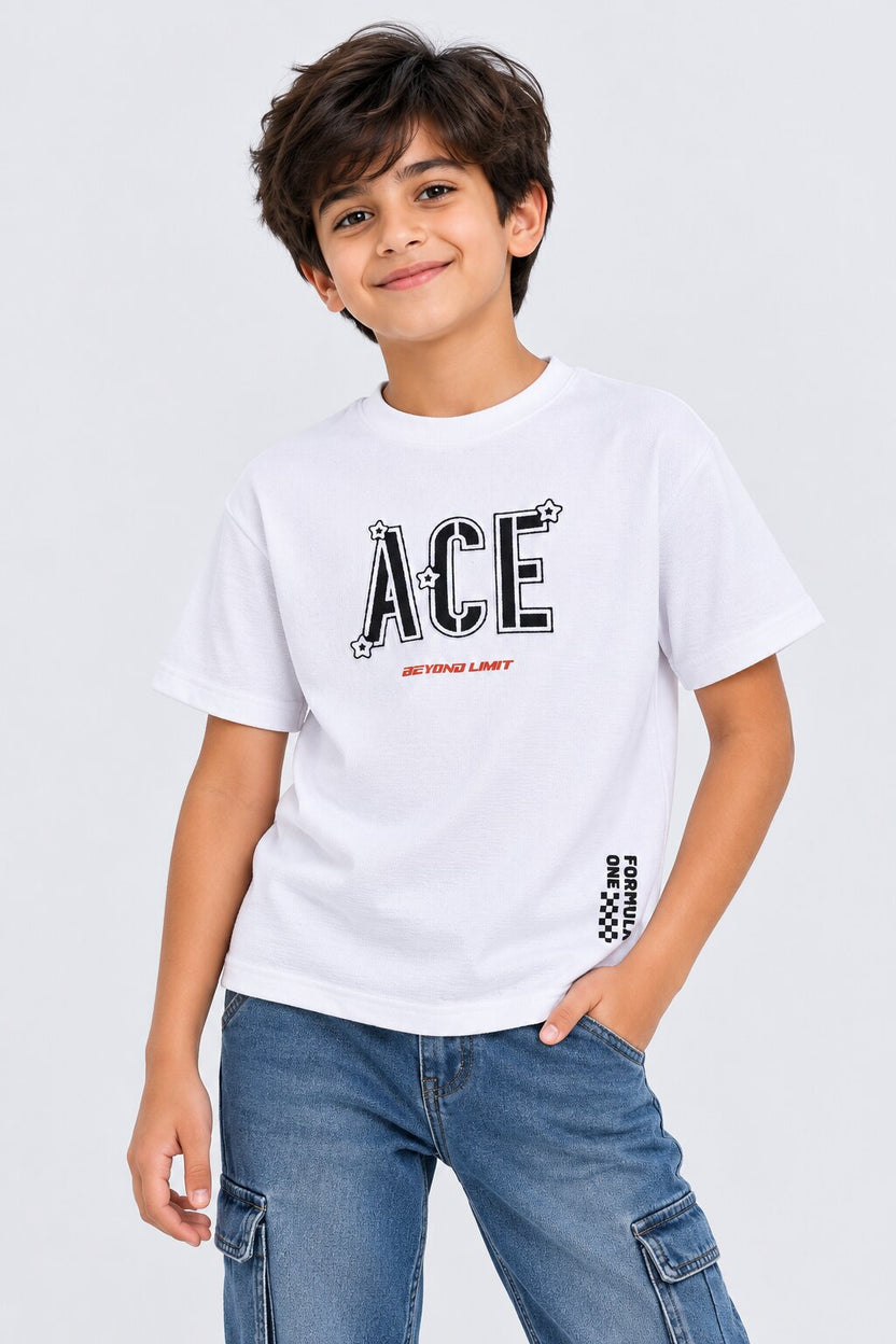 Tweens Boys White Typographic Print Cotton T-Shirt - Image 1