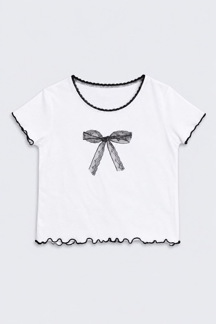 White Bow Graphic Tweens Girls Top - Image 2