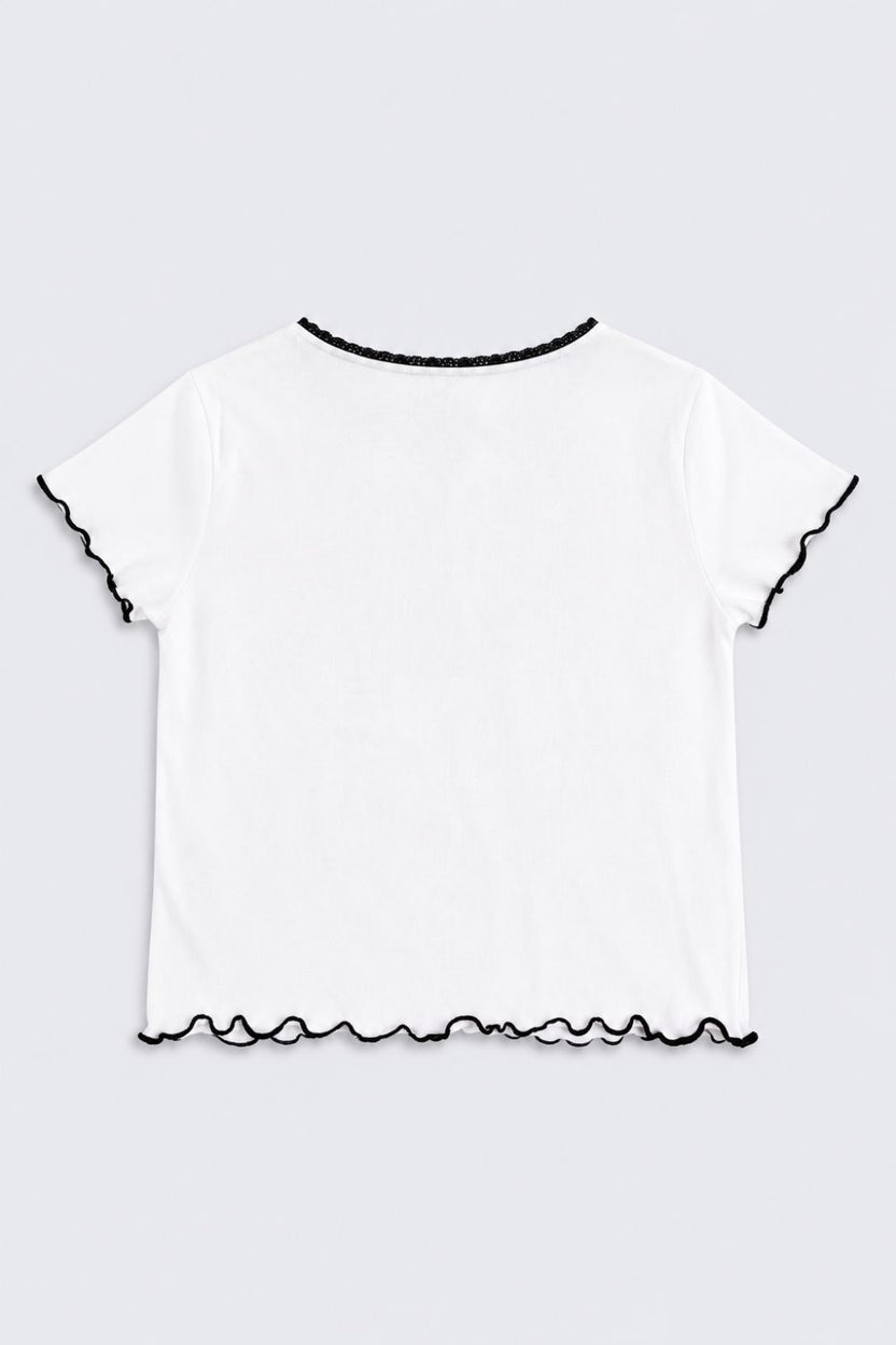 White Bow Graphic Tweens Girls Top - Image 4