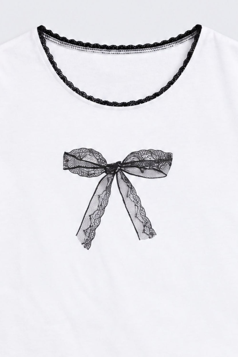 White Bow Graphic Tweens Girls Top - Image 5