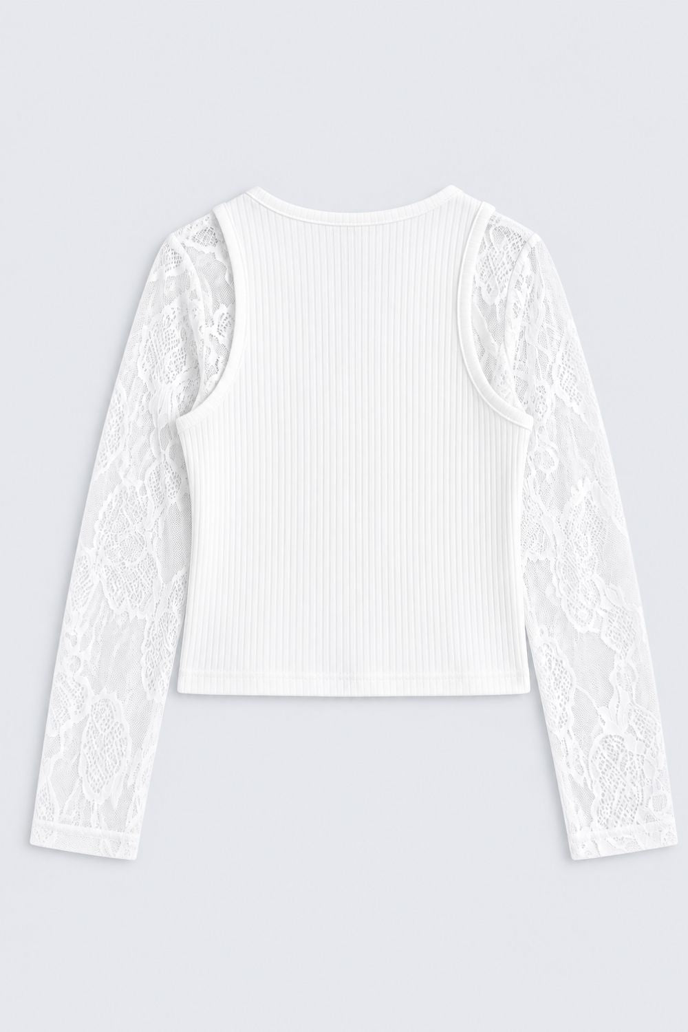 Tweens Girls White Ribbed Top With Lace Overlay - Image 3