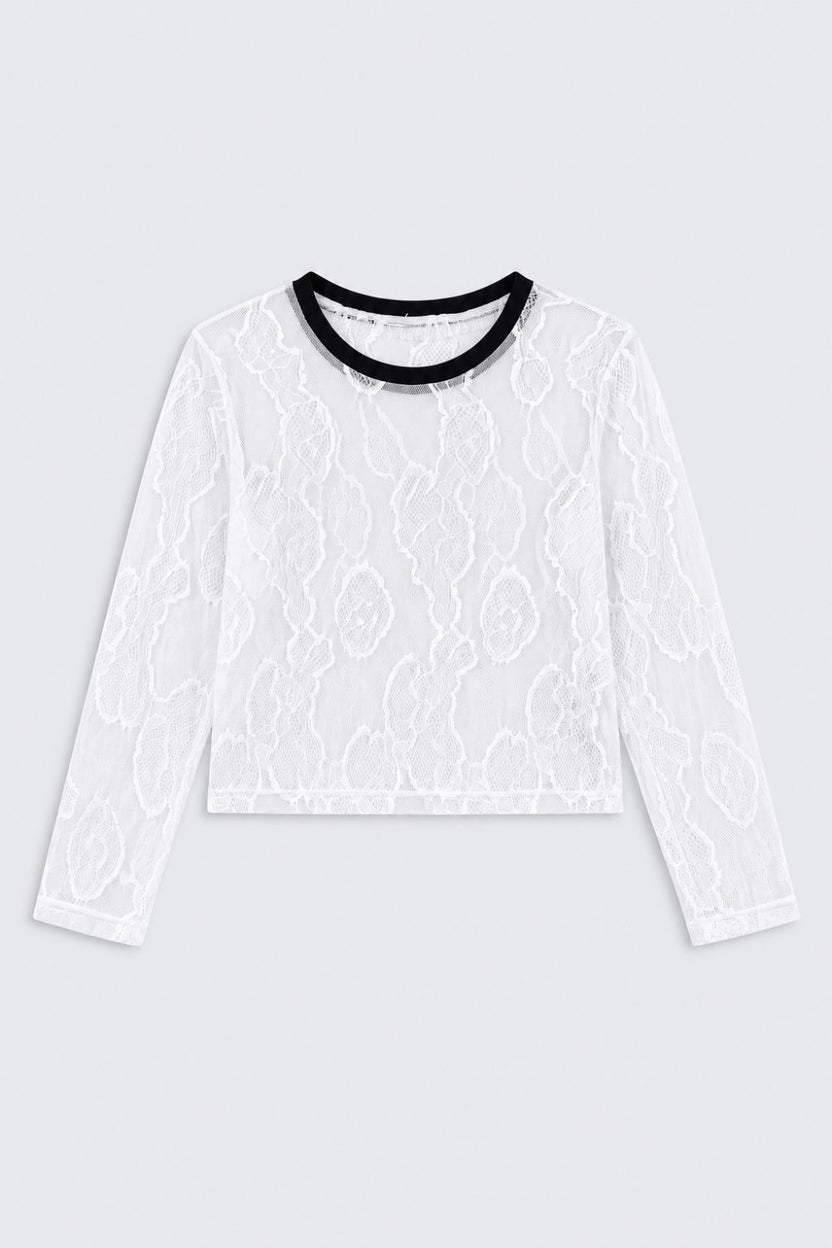 Tweens Girls White Ribbed Top With Lace Overlay - Image 4