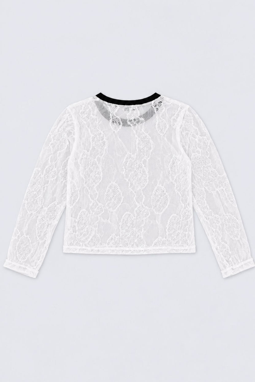 Tweens Girls White Ribbed Top With Lace Overlay - Image 5