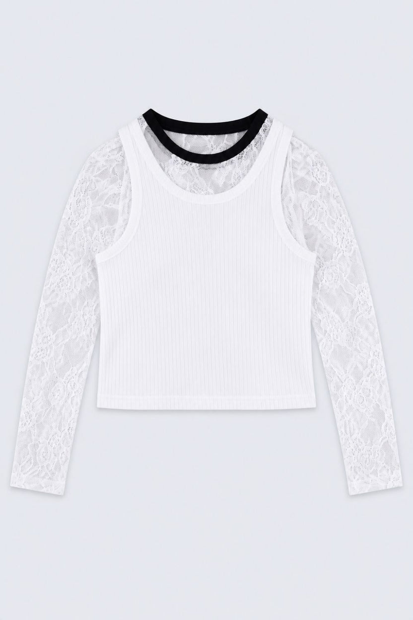 Tweens Girls White Ribbed Top With Lace Overlay - Image 7
